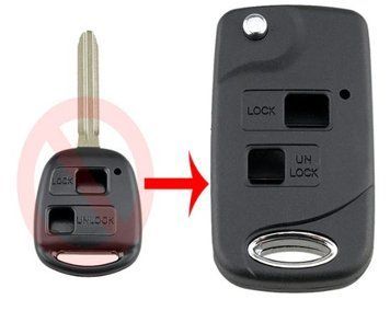Корпус выкидного ключа Toyota Land Cruiser 100 200 Camry Venza Avalon RAV4 Prius Auris Corolla Avensis AdlerKey (16-42) на 2 кнопки с лезвием, логотипом Тойота и кнопаками(переделка обычного ключа в выкдиной, болванка, запчасть, заготовка) 339861265 фото