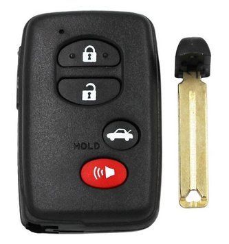 Корпус смарт ключа Toyota Land Cruiser 100 200 Camry Venza Avalon RAV4 Prius Auris Corolla Avensis AdlerKey (58-08) на 4 кнопки з лезом, кнопками та логотипом Тойота (болванка, запчастина, заготівля) 339861235 фото