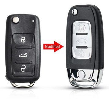 Корпус викидного ключа для модифікації VW Volkswagen Caddy Golf Jetta Beetle Polo Tiguan AdlerKey (83-01) на три кнопки (для переробки звичайного ключа у викидний, відкидний корпус з лезом, болванка, деталь, запчастина) 347198700 фото