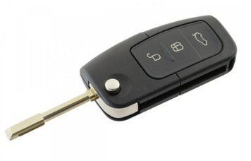 Корпус викидного ключа Ford Focus Fiesta Mondeo Galaxy C-Max AdlerKey (85-11) на 3 кнопки лезо HU101 з логотипом, лезом і викидним механізмом (болванка, запчастина для Ford) 336024553 фото